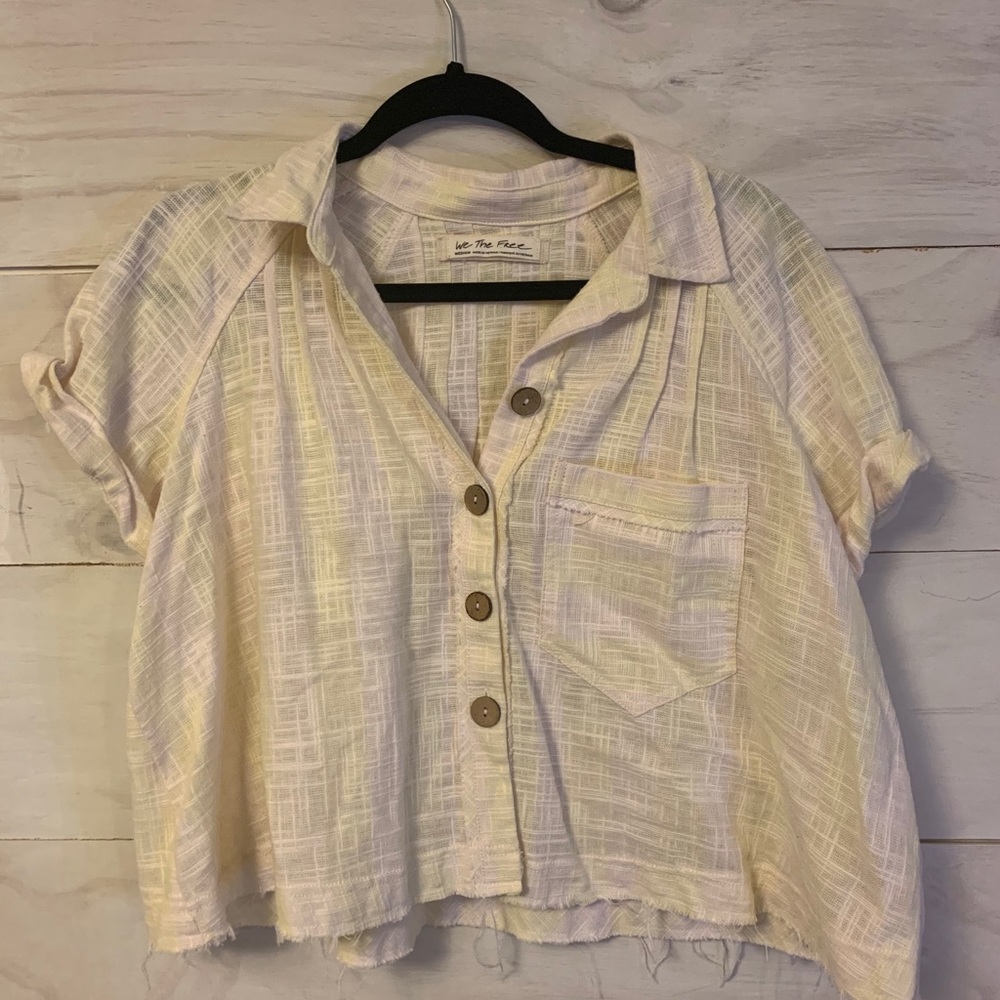 Free people cropped button up top